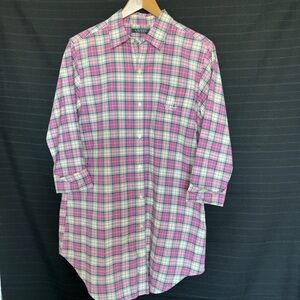 Lauren Ralph Lauren purple plaid long sleeve button front pajama sleep shirt S